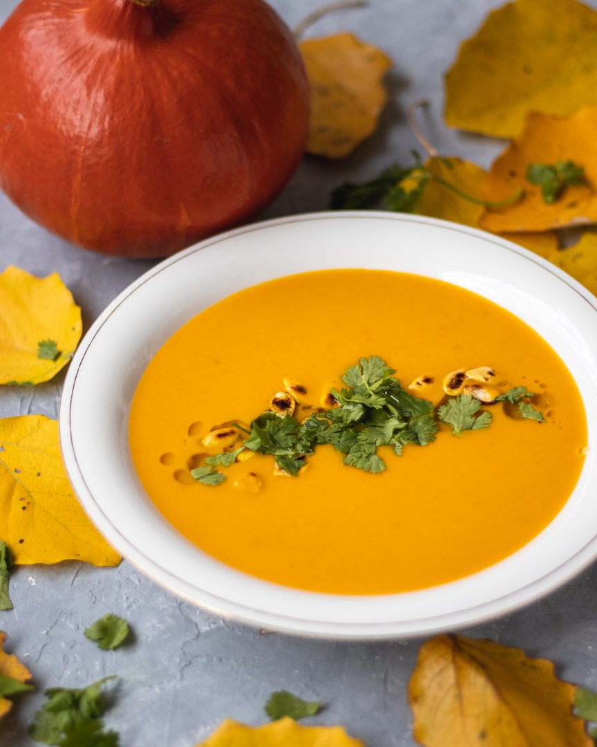 Pumpkin Soup with red curry and coconut milk